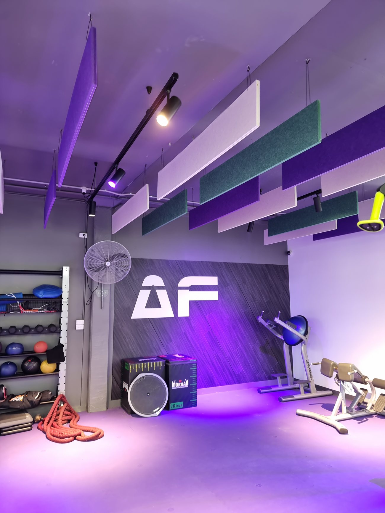 Fitness studio fit-out with ambient lighting